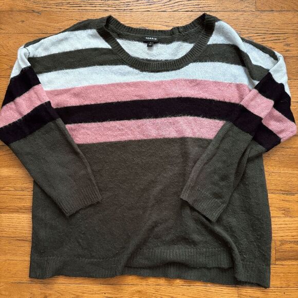 Torrid Women's Multicolor Long Sleeve Striped Knit Pullover Sweater Size 1 - Picture 1 of 4